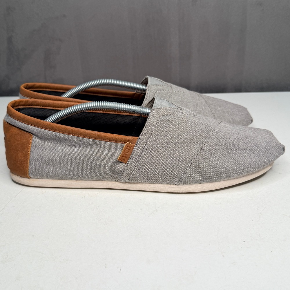TOMS Alpargata Slip On Shoes Mens 12 Grey Tan Canvas Vegan Loafers 7658